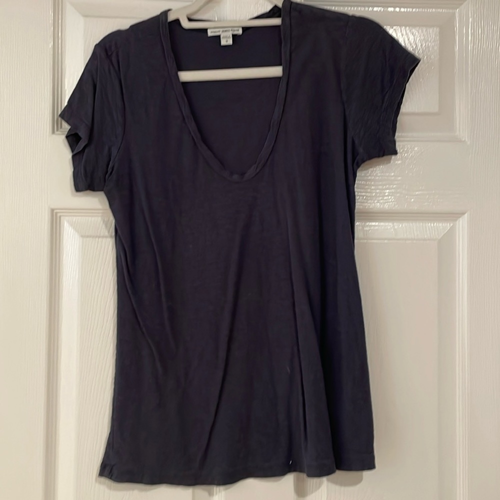 Navy James Perse Scoop neck tee, drapey slub cotton modal mix